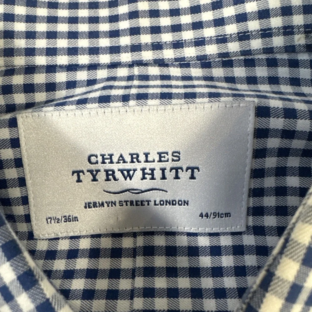 Charles Tyrwhitt Men's 17.5 36 Blue White‎ Check Cotton Dress Shirt